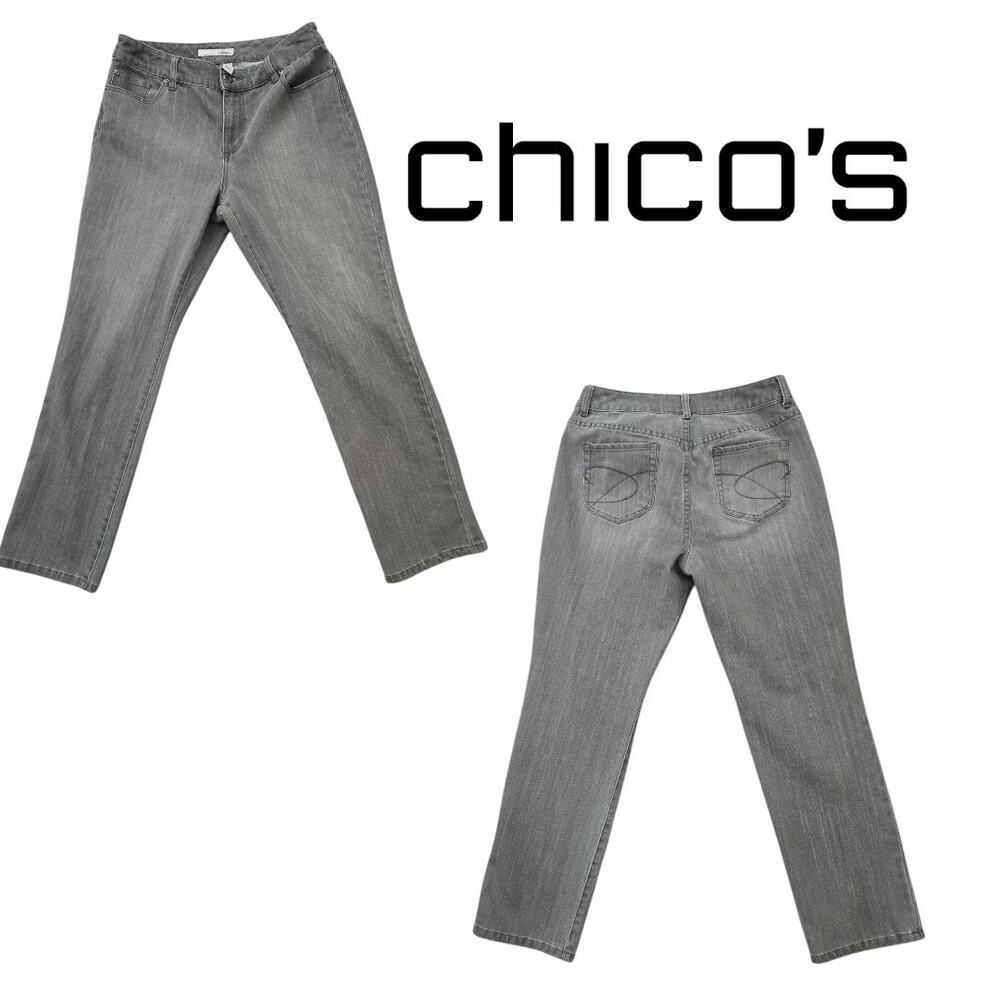 Chico’s Platinum Fit Bootcut Jeans Womens Size 1 8 Short Gray Stretch
